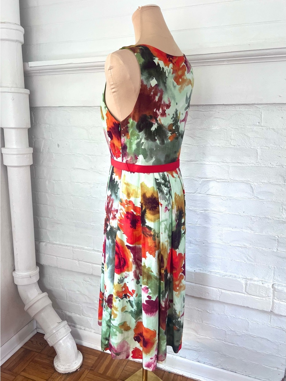 Anthropologie Eva Franco En Plein Air Floral  Pleated Dress Knee Length Size 8 - Picture 7 of 14